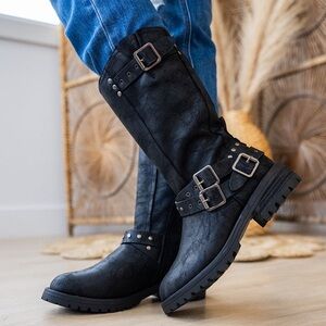 Very G Forever Black Moto Buckle Boots Sz 6.5 BNWB